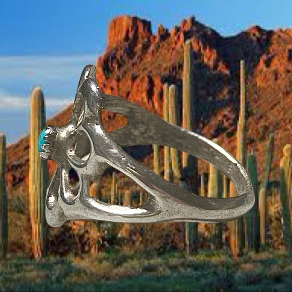 Sterling Silver Turquoise Flower Ring Size 8 - Picture 2 of 3